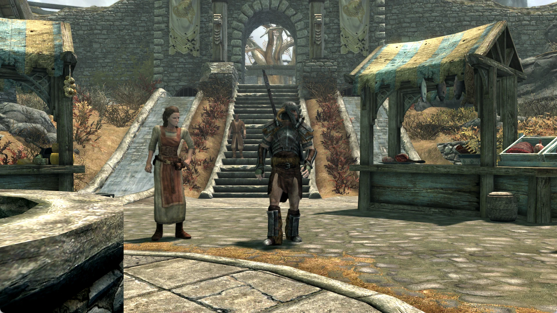 The Last Atmoran walking through the Whiterun market