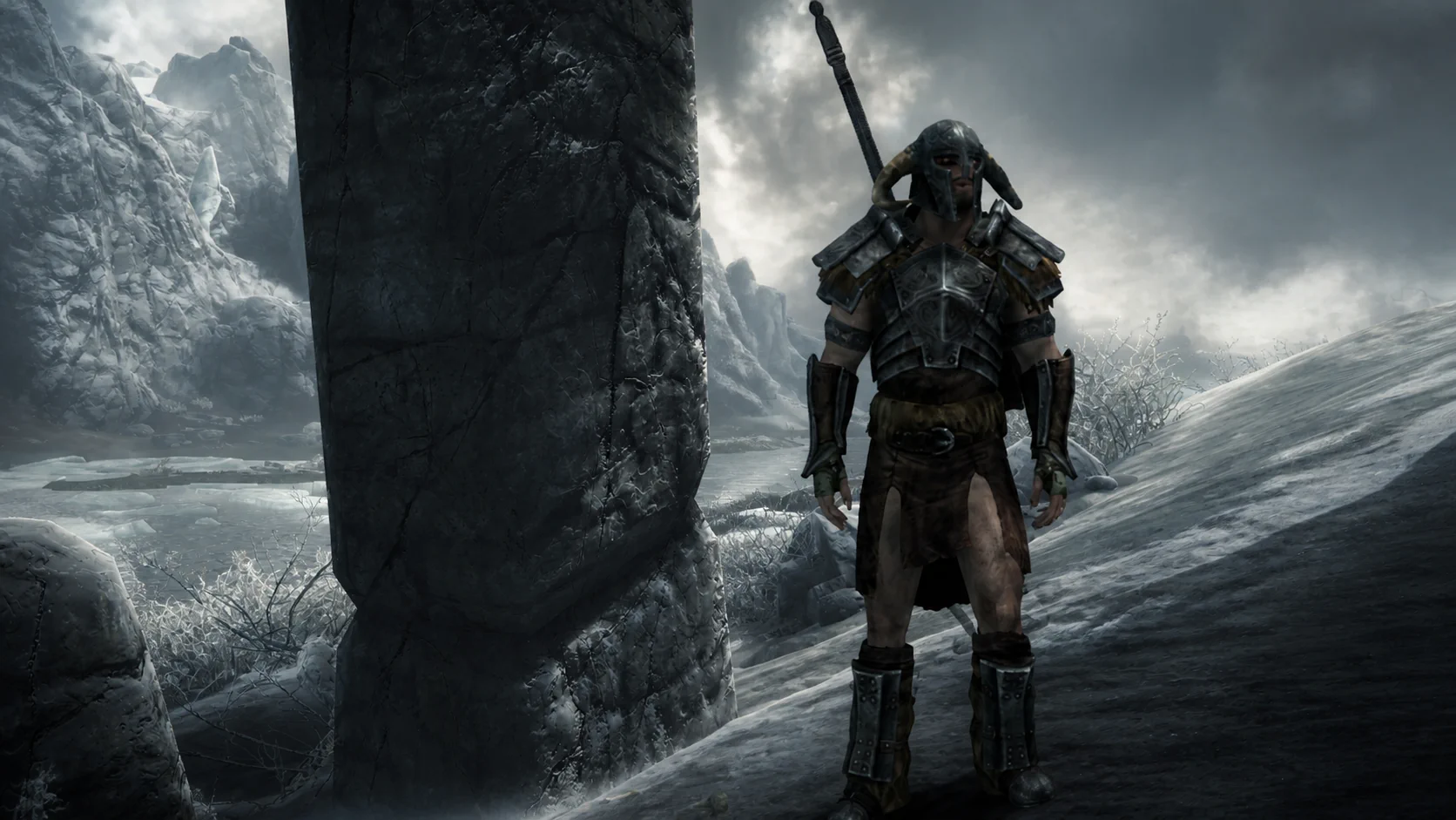 The Last Atmoran keeping vigil beside a weathered standing stone
