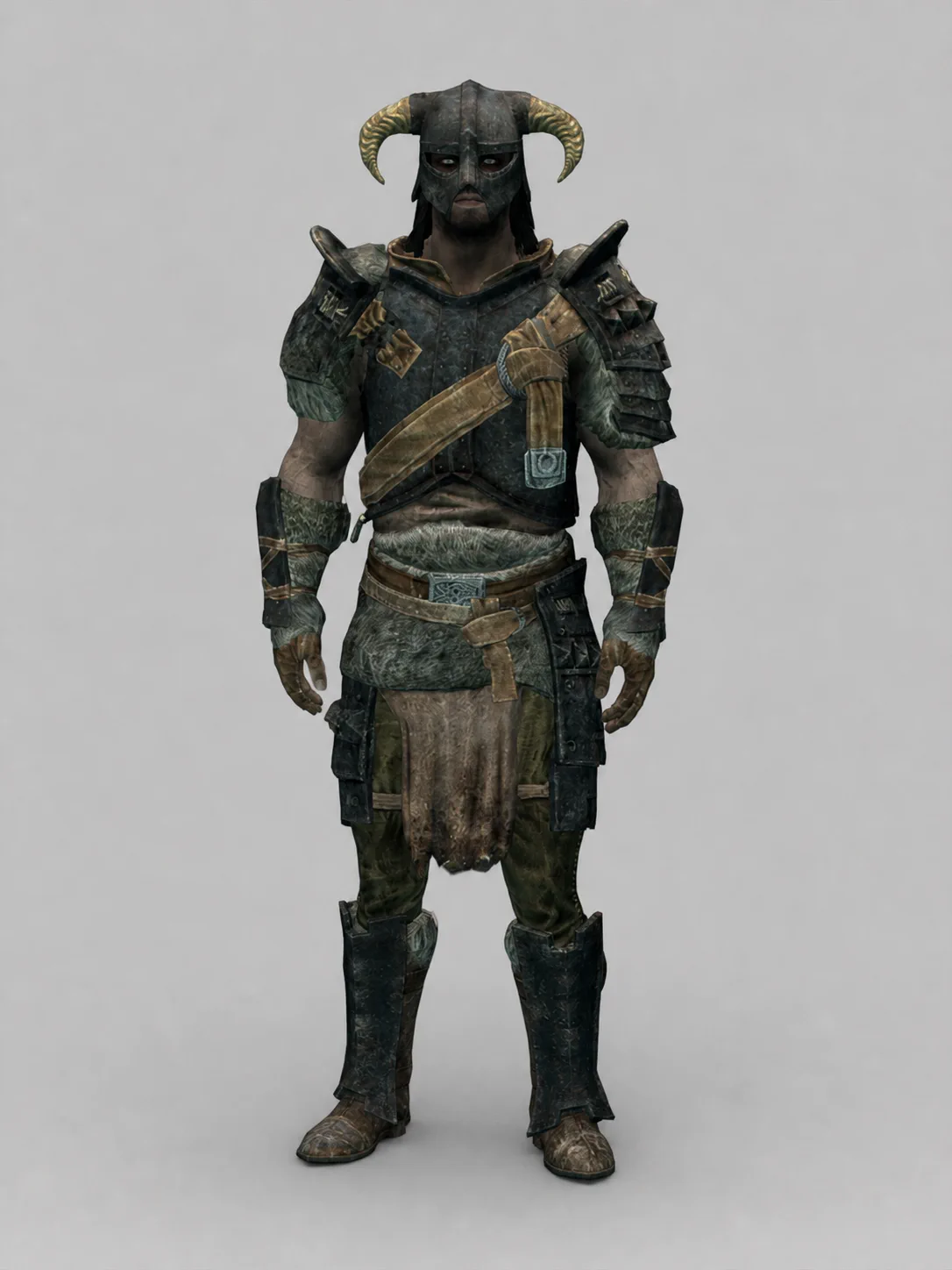 The Last Atmoran wearing a complete suit of Ancient Nord armor and a horned helmet