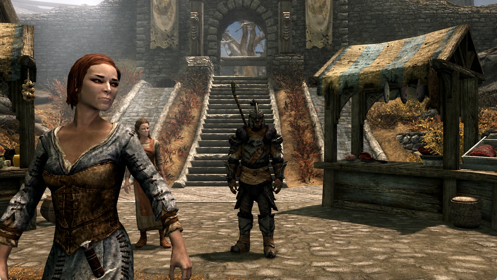 The Stronghold Smith crossing the market beneath the steps of Dragonsreach