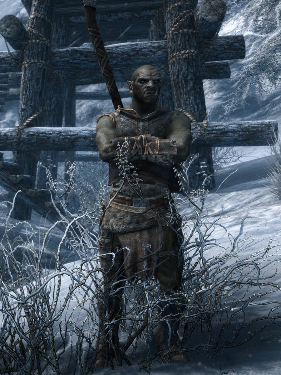 The Stronghold Smith standing watch among the snow-covered timbers of Narzulbur