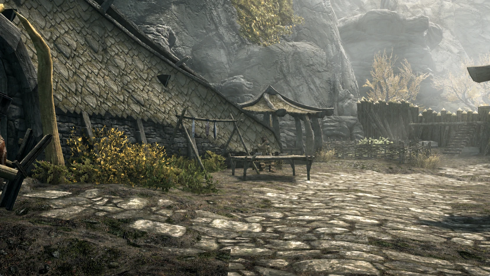 The open workshop yard and palisade inside Mor Khazgur