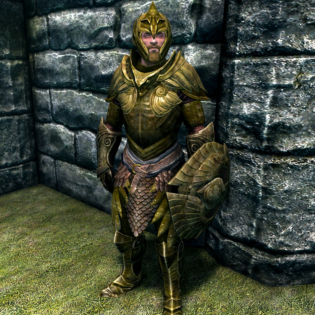 Male Elven Gilded Armor shown from the front and back