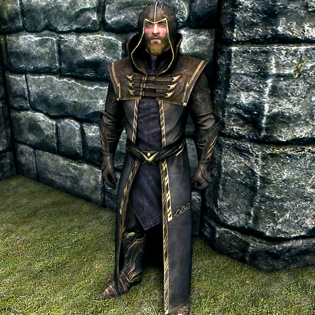 Male Hooded Thalmor Robes shown from the front and back