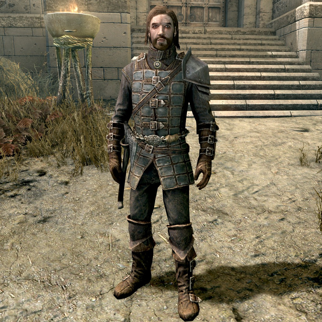 Celann wearing Dawnguard armor inside Fort Dawnguard